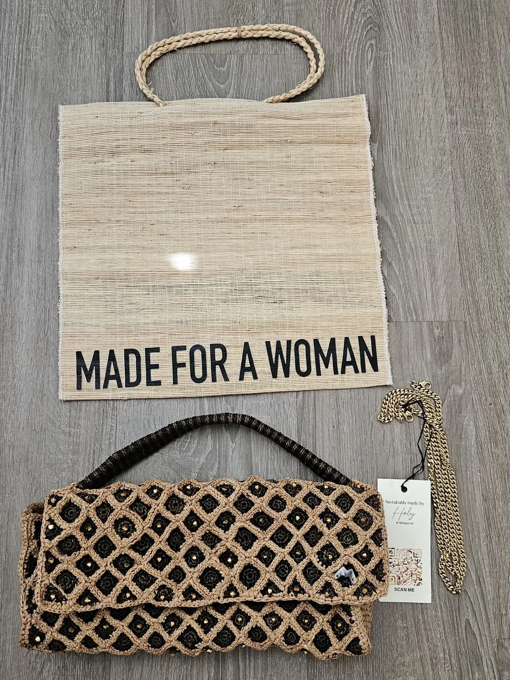 NWT Made for a Woman Vakona Clutch Handwoven Raphia Beaded Madagascar